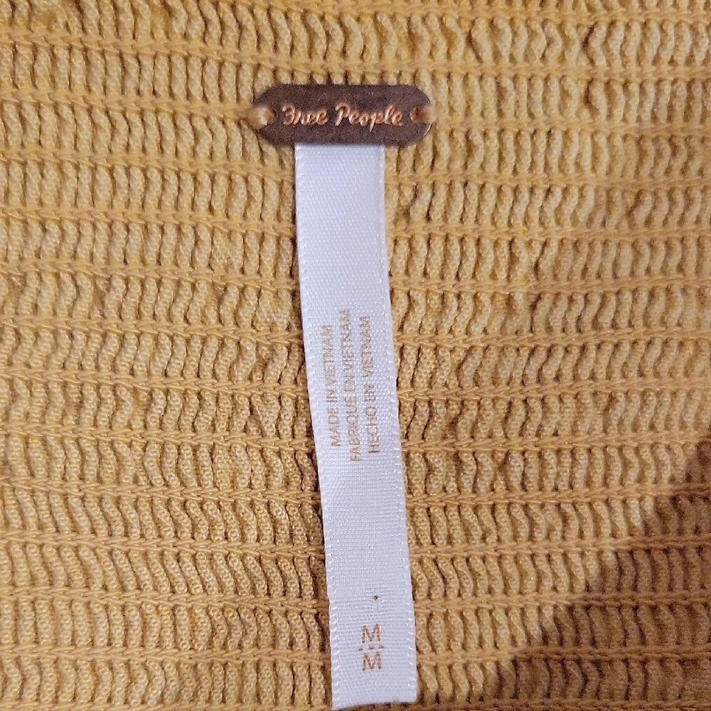 Free People Mustard Mini Dress with Puff Sleeves - Picture 2 of 10